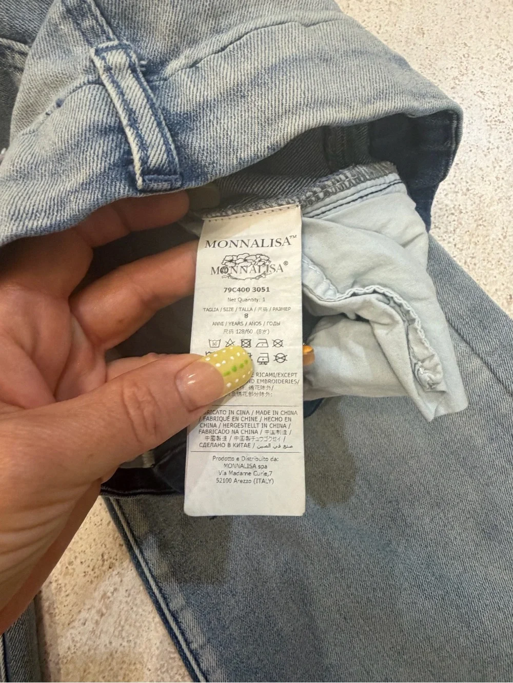 Monnalisa Light Blue Wide Leg Jeans with Embellished Detail, Size 8